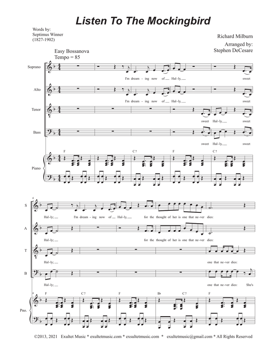 Listen To The Mockingbird (Vocal Quartet - (SATB)
