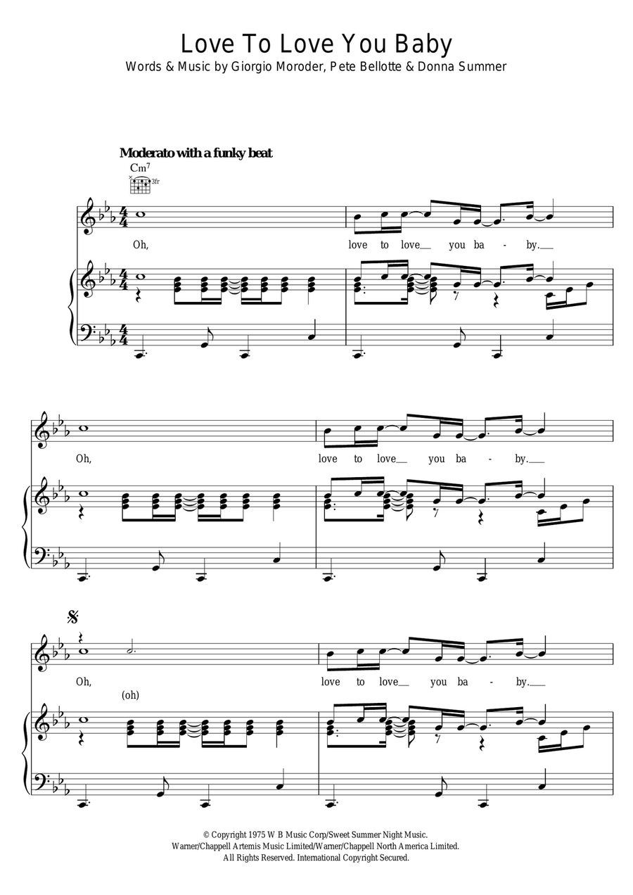 Love To Love You Baby Piano, Vocal scores gallery preview page 1