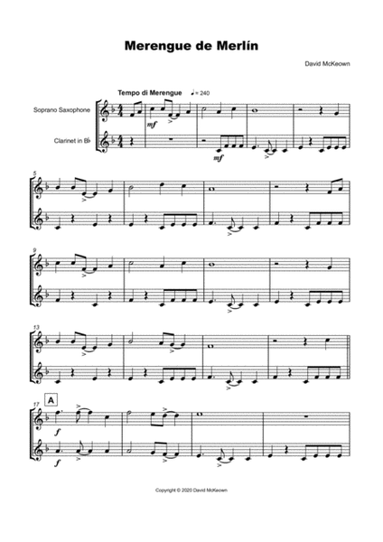Merengue de Merlín, for Soprano Saxophone and Clarinet Duet