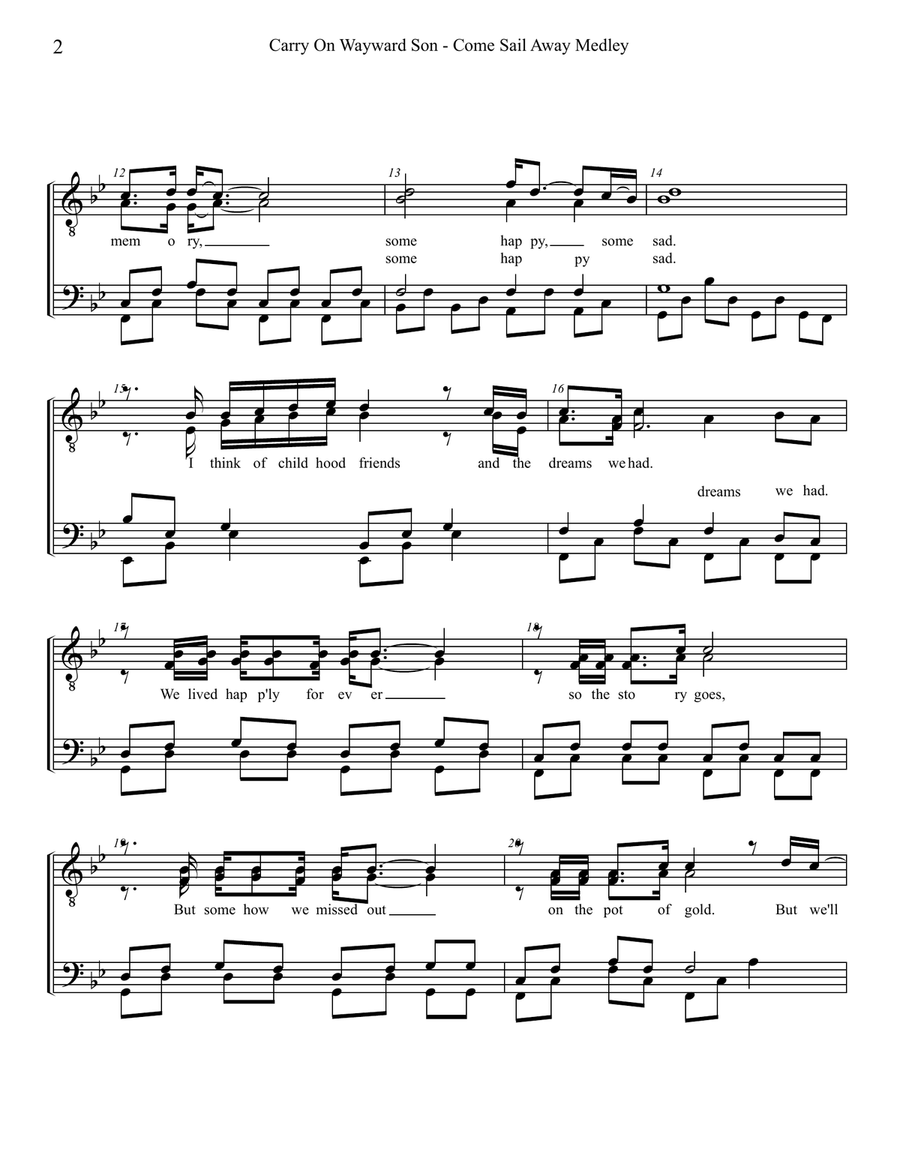 Medley: Carry On Wayward Son with Come Sail Away TTBB scores gallery preview page 2