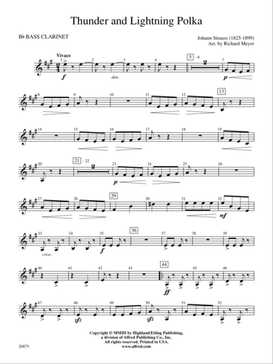 Thunder and Lightning Polka: B-flat Bass Clarinet Full Orchestra scores gallery preview page 1