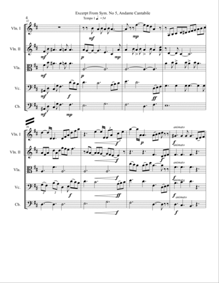 Excerpt from Tchaikovsky, Symphony. No. 5, Movement II, Arr. for Strings String Orchestra scores gallery preview page 5