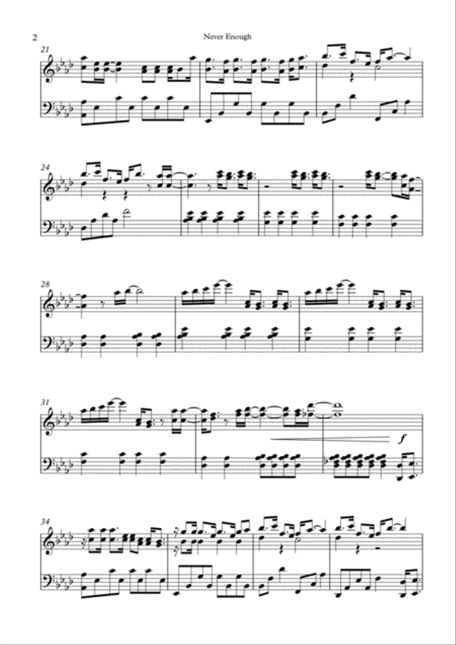 Never Enough Piano Solo scores gallery preview page 2