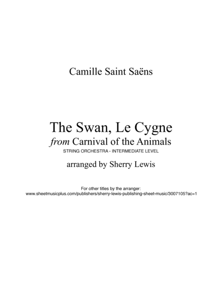 THE SWAN, LE CYGNE from 'Carnival of the Animals' - String Orchestra, Intermediate Level for 2 violi image number null