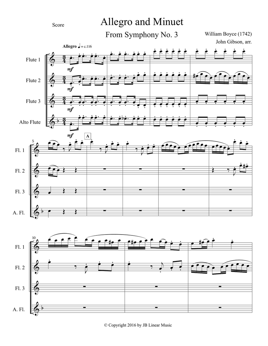 Allegro and Minuet for Flute Quartet Flute Quartet scores gallery preview page 2