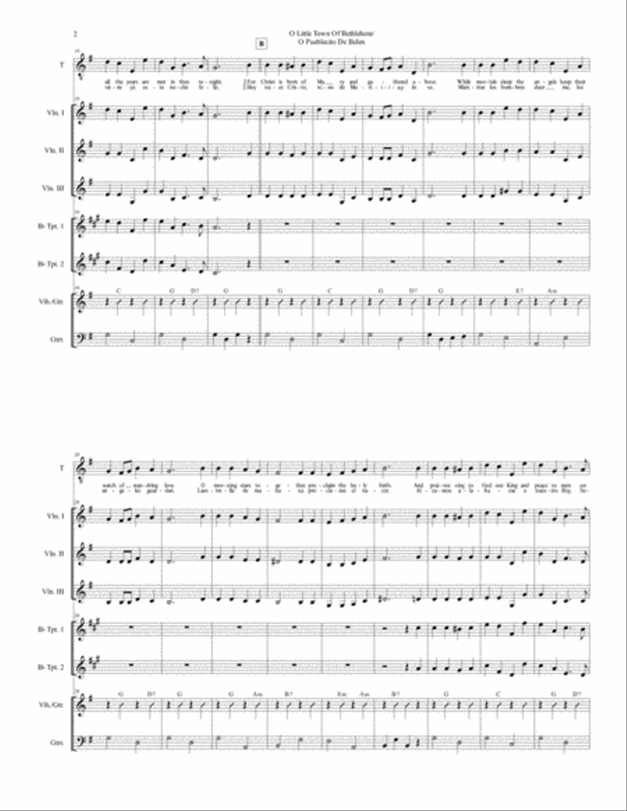 O Little Town Of Bethlehem/O Pueblecito De Belen for Mariachi Ensemble Small Ensemble scores gallery preview page 2