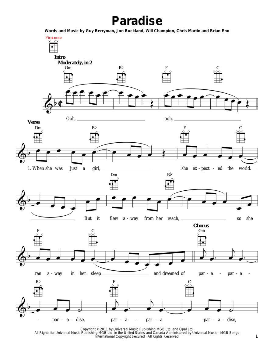 Paradise Ukulele scores gallery preview page 1