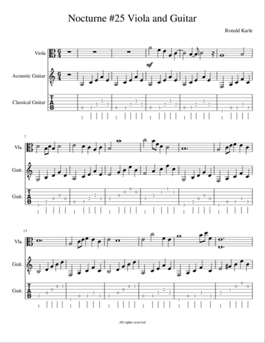 Nocturne #25 arrangement for Viola and Guitar String Duet scores gallery preview page 2