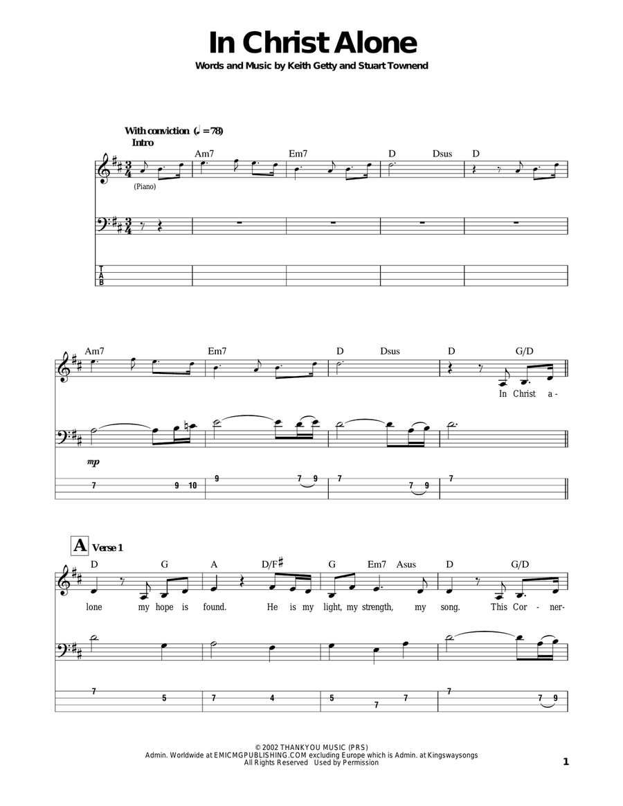 In Christ Alone Bass Guitar Tablature scores gallery preview page 1