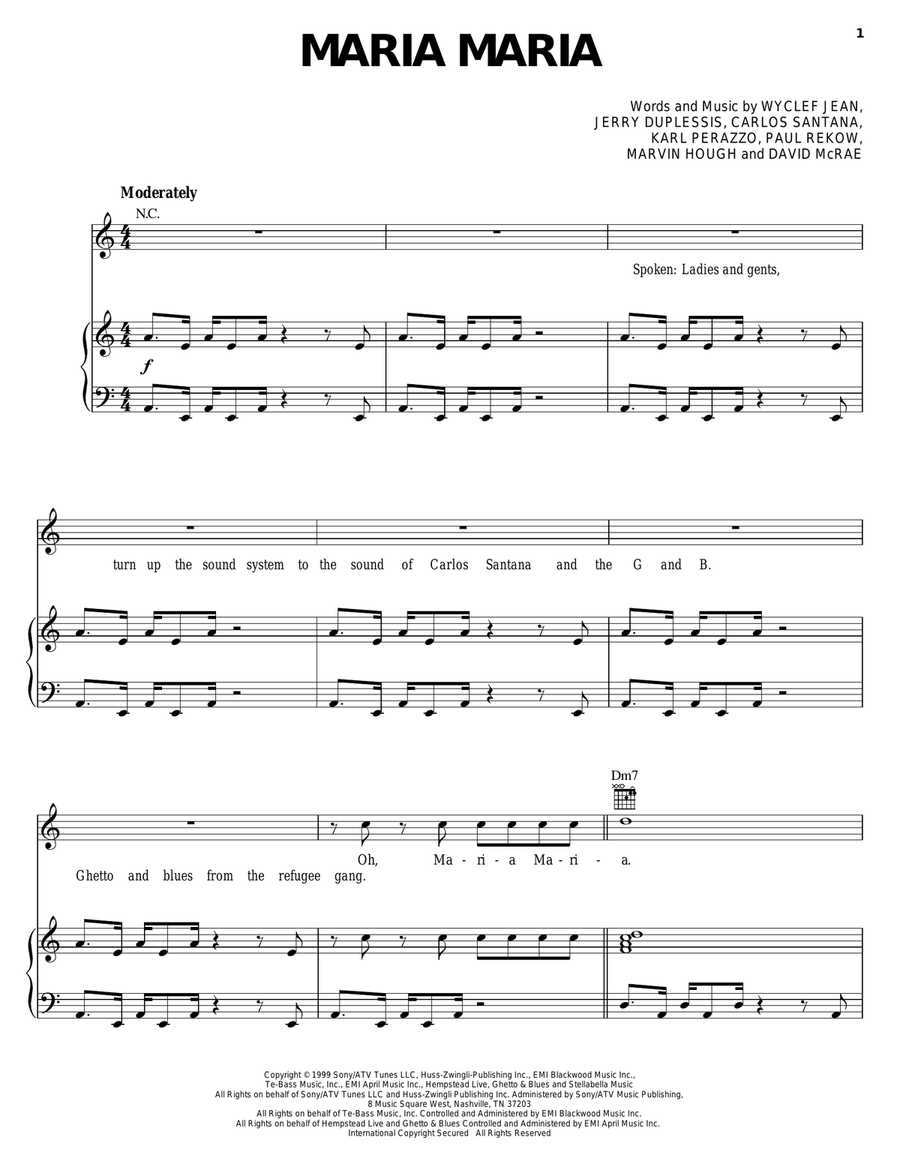 Maria Maria (feat. The Product G&B) Piano, Vocal, Guitar scores gallery preview page 1