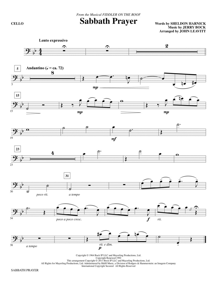 Sabbath Prayer - Cello Choir scores gallery preview page 1
