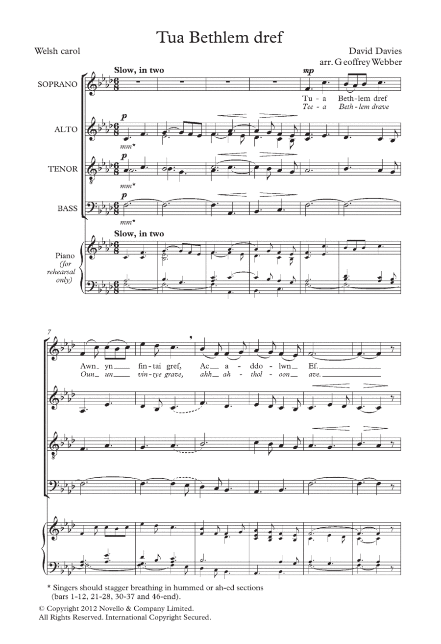 Tua Bethlem Dref (arr. Geoffrey Webber) 4-Part scores gallery preview page 1