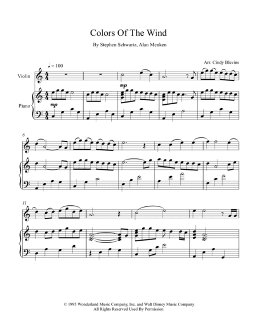 Colors Of The Wind Violin Solo scores gallery preview page 2