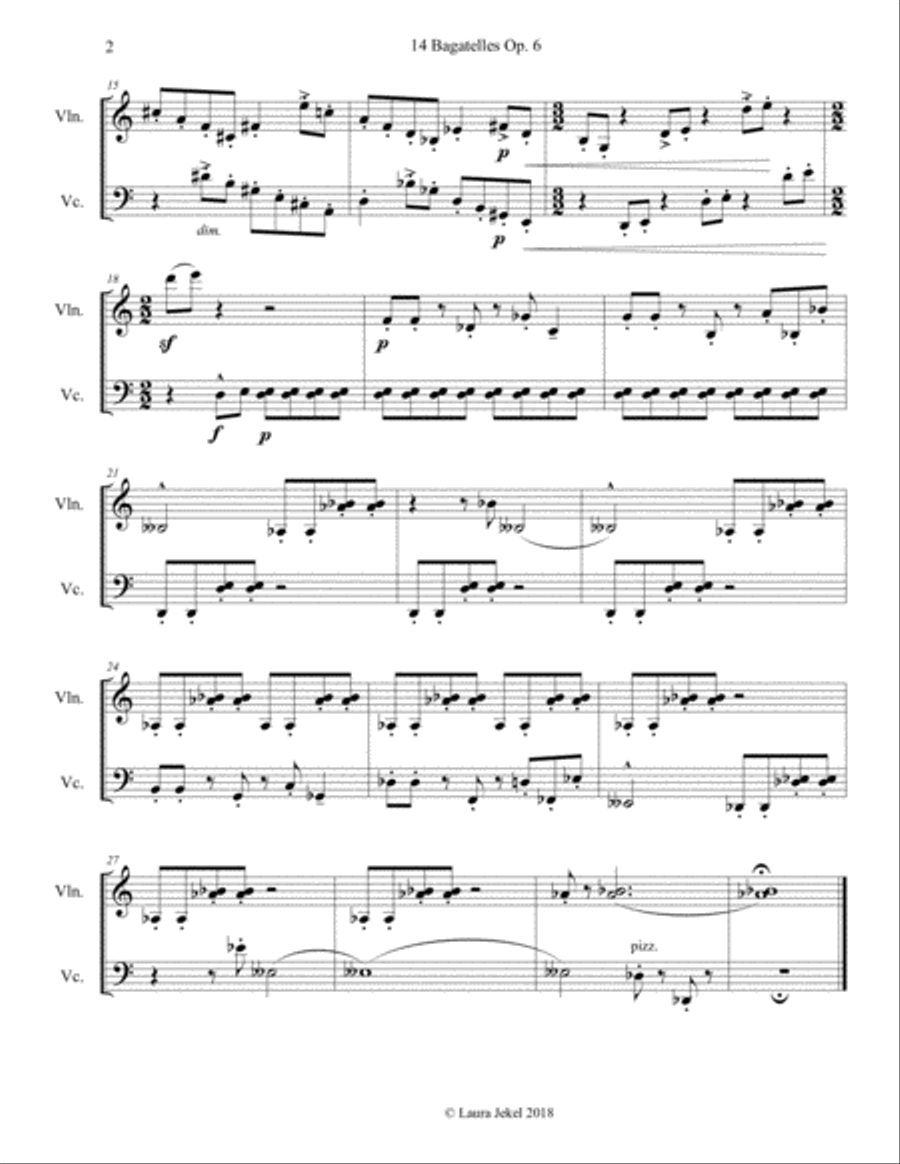 Five Bagatelles by Bartok for Violin and Cello Duet String Duet scores gallery preview page 3