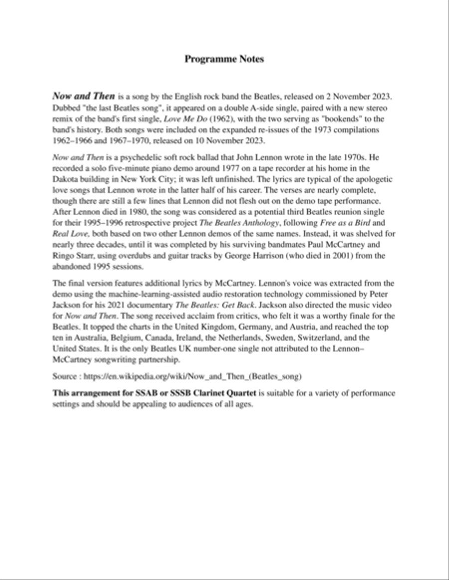 Now And Then Clarinet Quartet scores gallery preview page 2