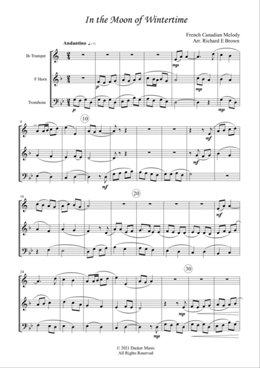 In the Moon of Wintertime - Brass Trio Brass Trio scores gallery preview page 2