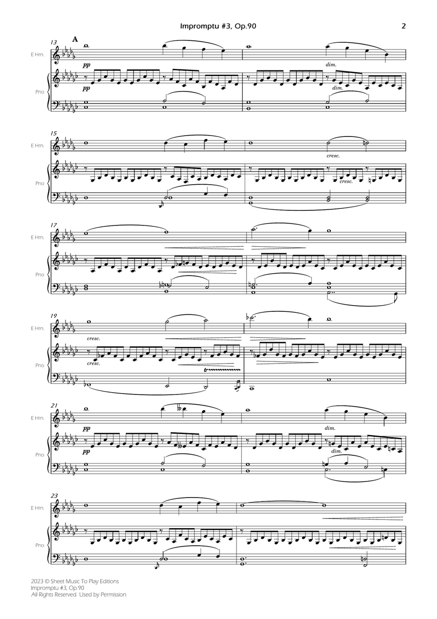 Impromptu No.3, Op.90 - English Horn and Piano (Full Score and Parts) English Horn scores gallery preview page 4
