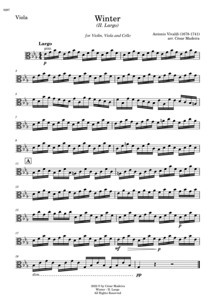 Winter by Vivaldi - Violin, Viola and Cello - II. Largo (Individual Parts) image number null