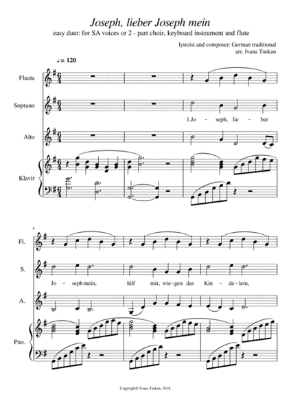 Joseph, lieber Joseph mein for SA, piano and flute image number null