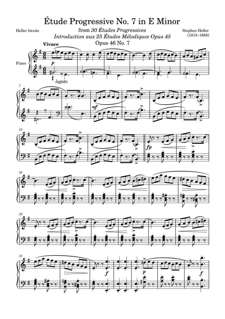 Etude Progressive Opus 46 No. 7 in E Minor Piano Method scores gallery preview page 1