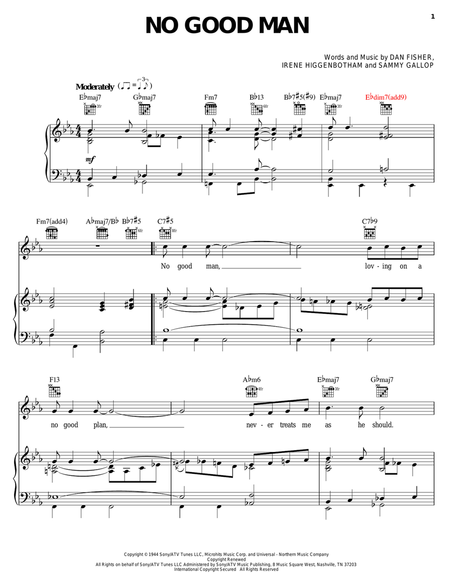 No Good Man Piano, Vocal, Guitar scores gallery preview page 1