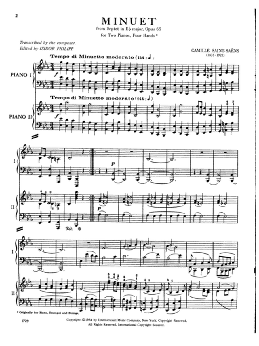 Minuet And Gavotte, Opus 65 (From Septet). Transcribed By The Composer