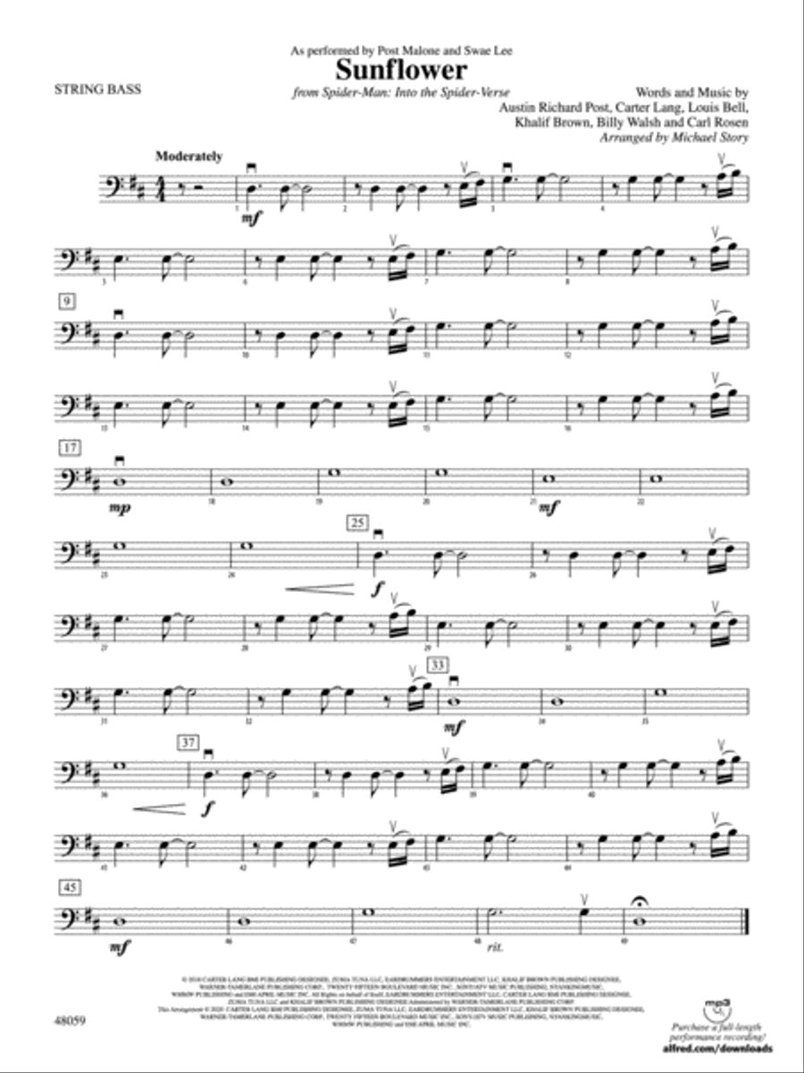 Sunflower: String Bass Sunflower: String Bass String Orchestra scores gallery preview page 1