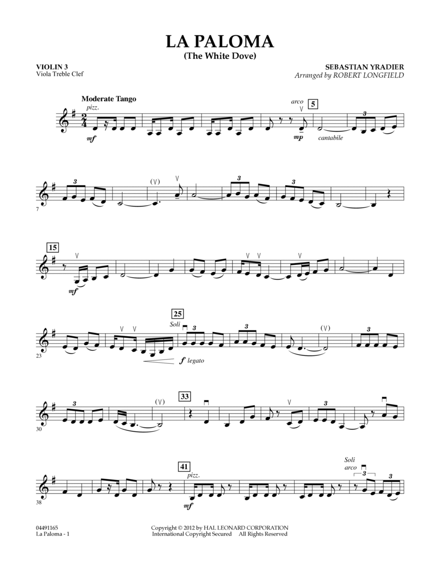 La Paloma (The White Dove) - Violin 3 (Viola Treble Clef) Orchestra scores gallery preview page 1
