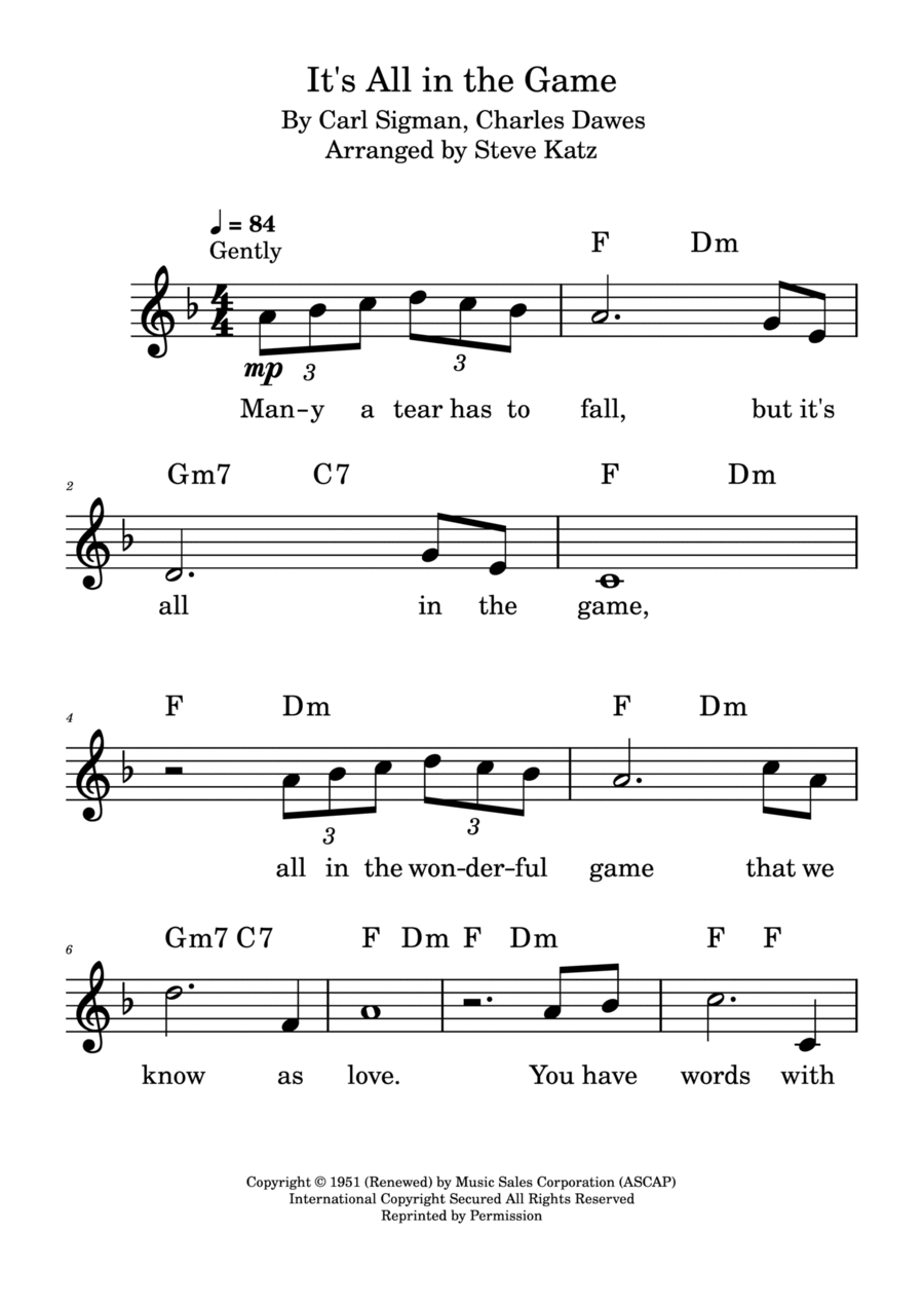 It's All In The Game It's All In The Game Piano scores gallery preview page 1