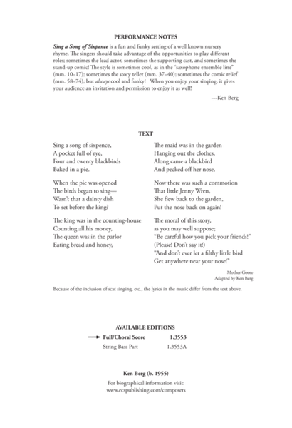 Sing a Song of Sixpence (Downloadable Full/Choral Score)