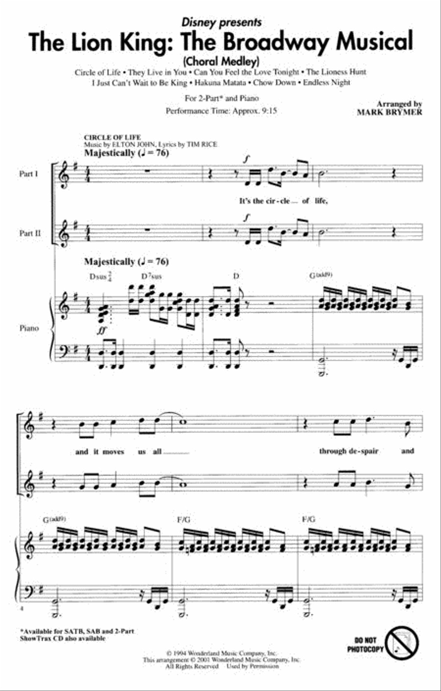 The Lion King: The Broadway Musical (Choral Medley) 2-Part scores gallery preview page 2