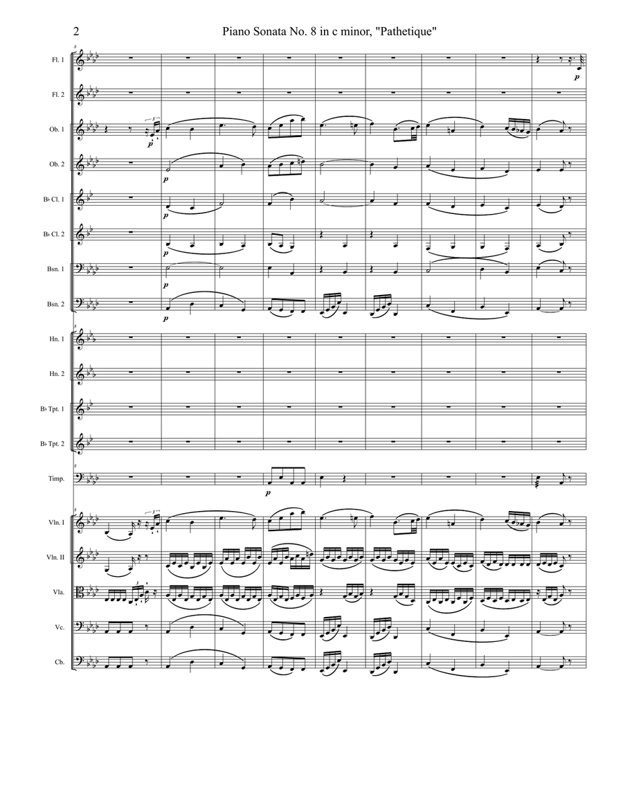 Pathetique Sonata, Movement 2 Full Orchestra scores gallery preview page 2