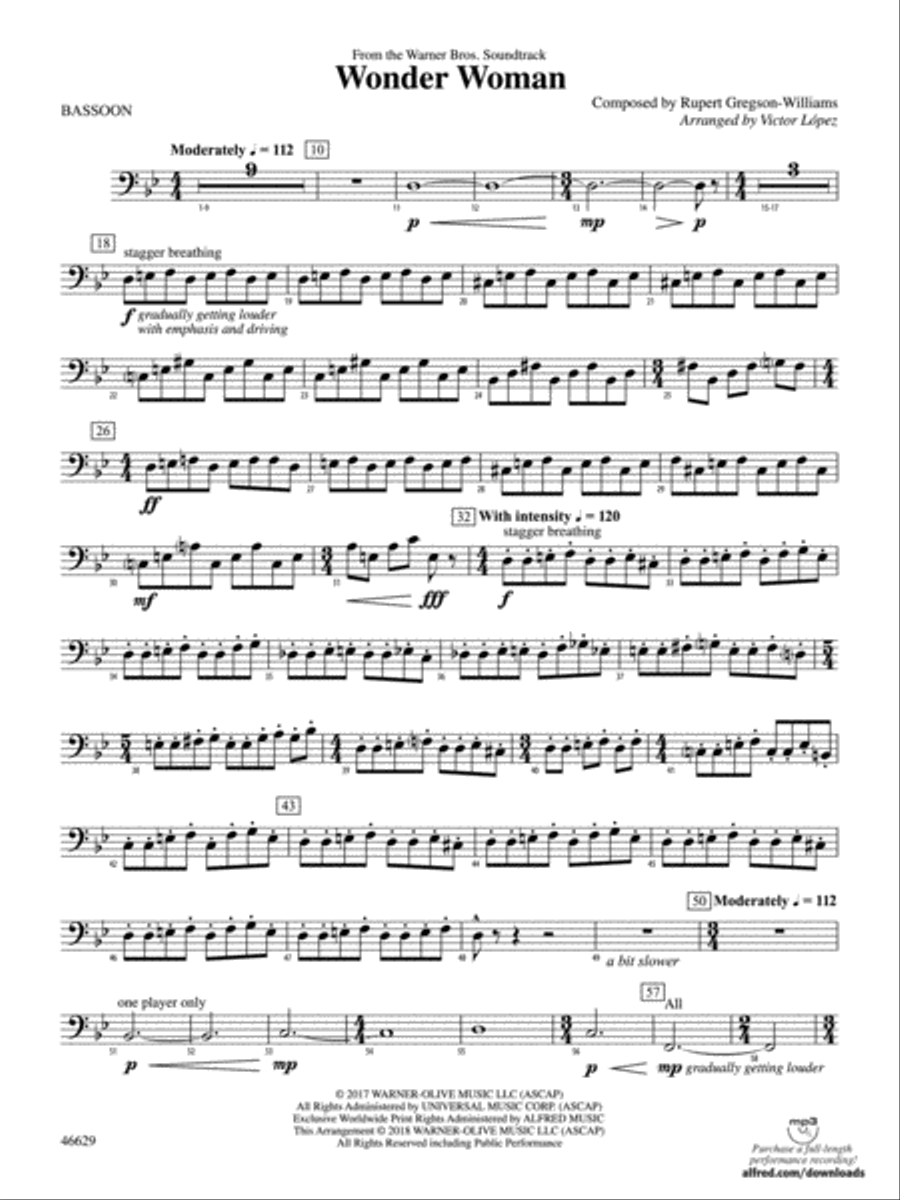 Wonder Woman: From the Warner Bros. Soundtrack: Bassoon Concert Band scores gallery preview page 1