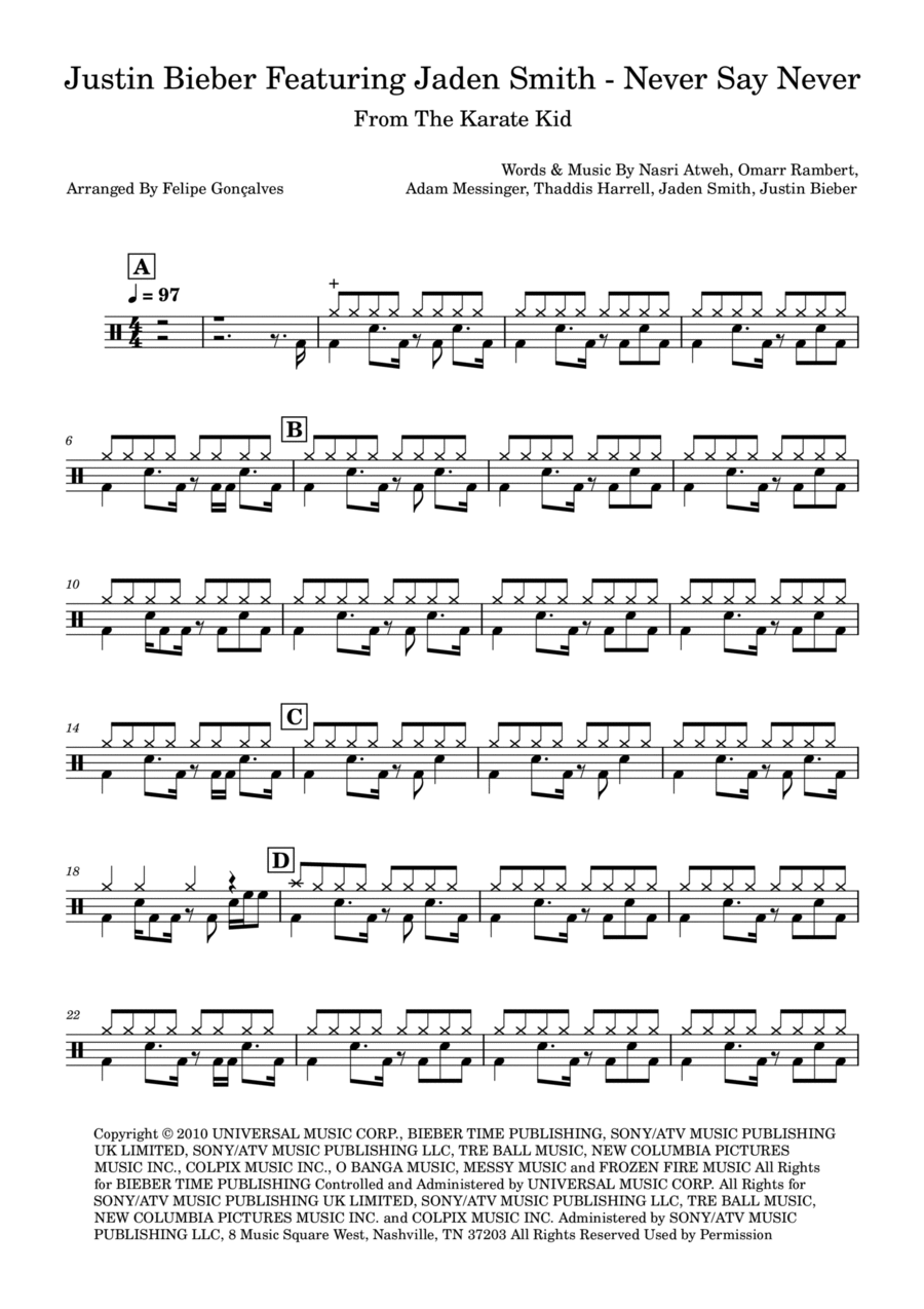 Never Say Never Drum Set scores gallery preview page 1