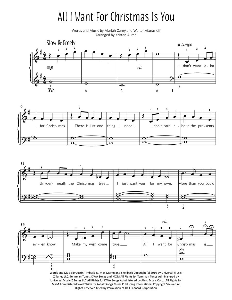All I Want For Christmas Is You Easy Piano scores gallery preview page 1