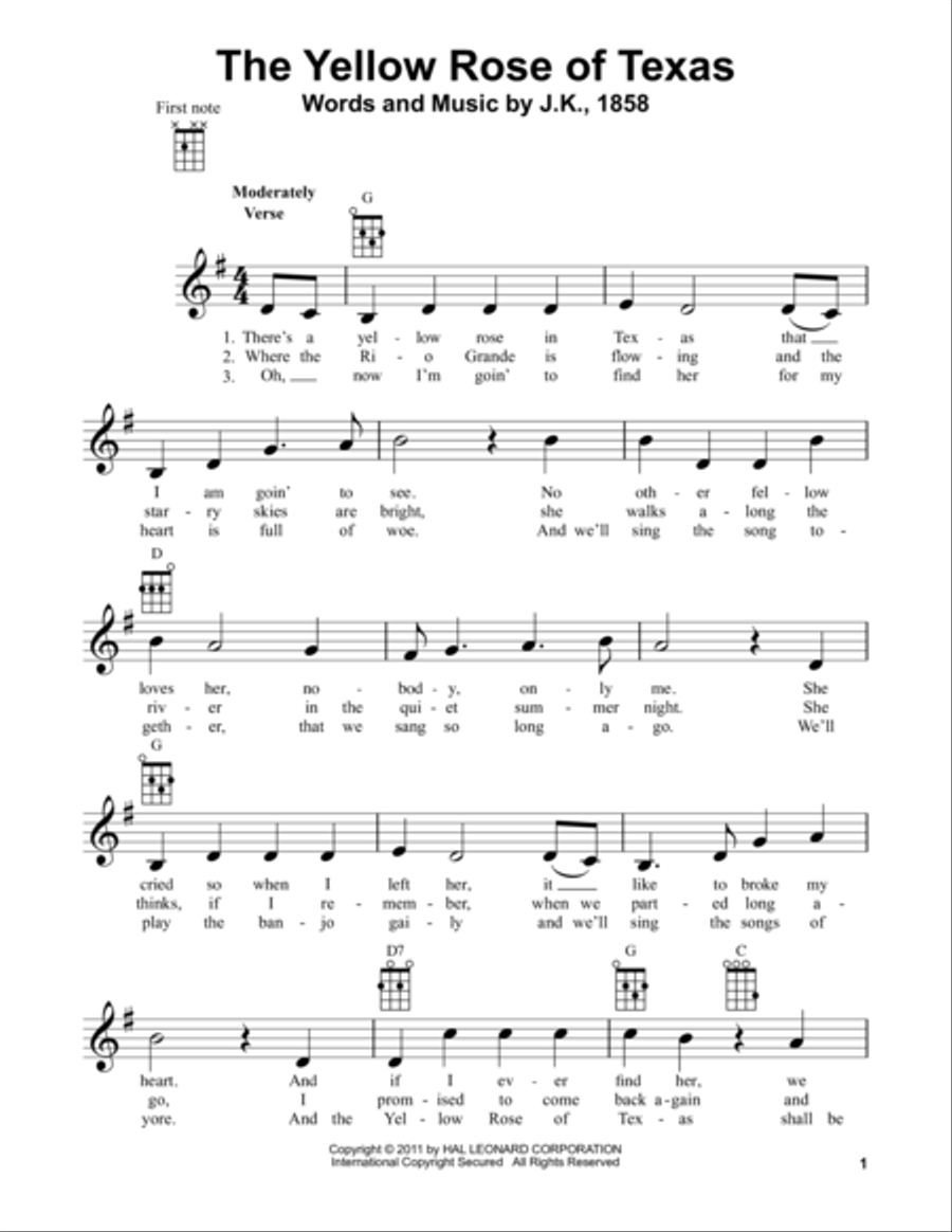 The Yellow Rose Of Texas The Yellow Rose Of Texas Ukulele scores gallery preview page 1