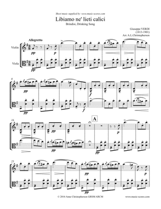 Libiamo ne lieti calici - Brindisi from La Traviata - Violin & Viola
