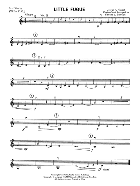 Little Fugue: 3rd Violin (Viola [TC])