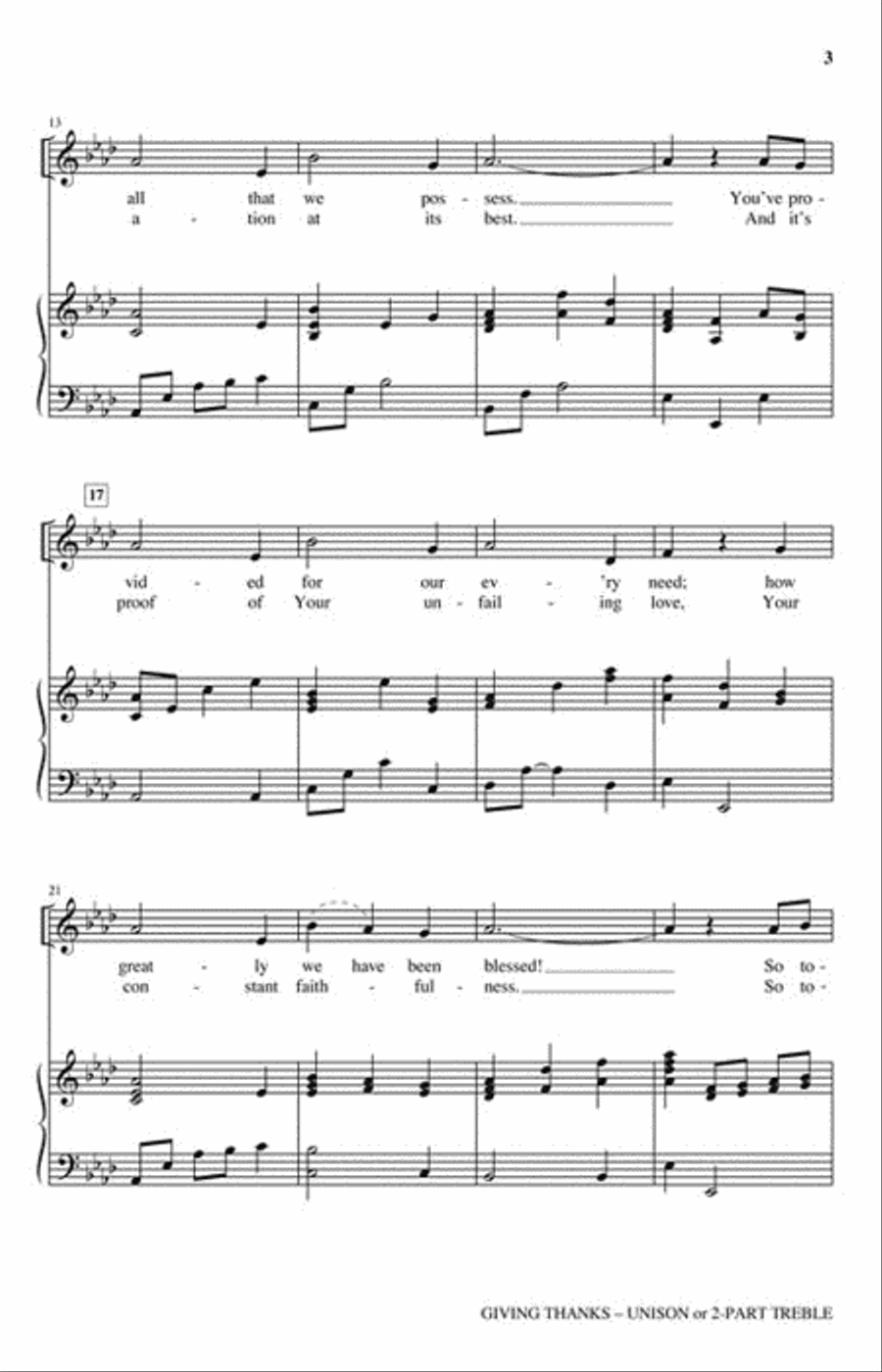 Giving Thanks Unison Choir scores gallery preview page 3