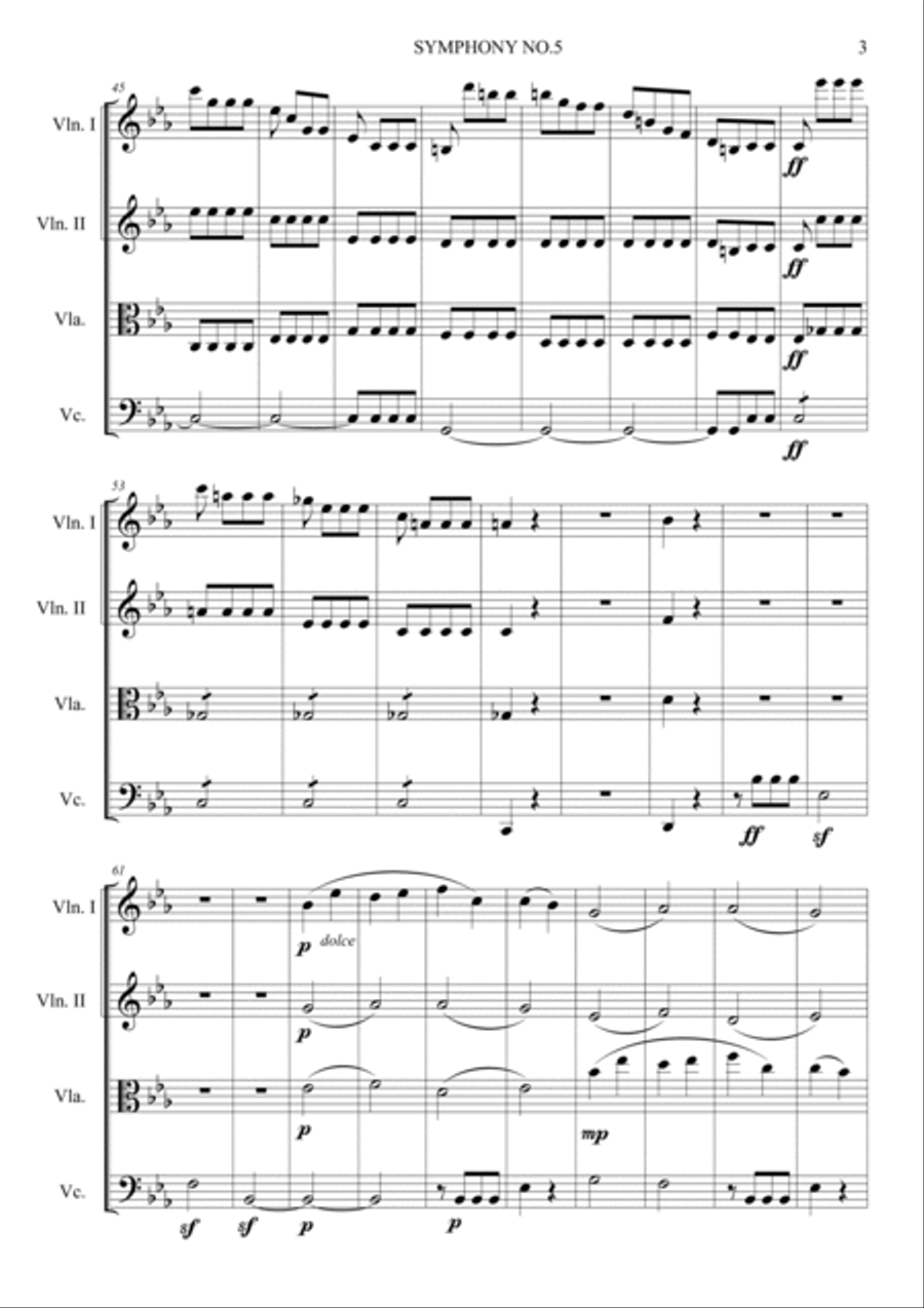 Symphony No.5 Op.67 Easy Version String Quartet scores gallery preview page 3