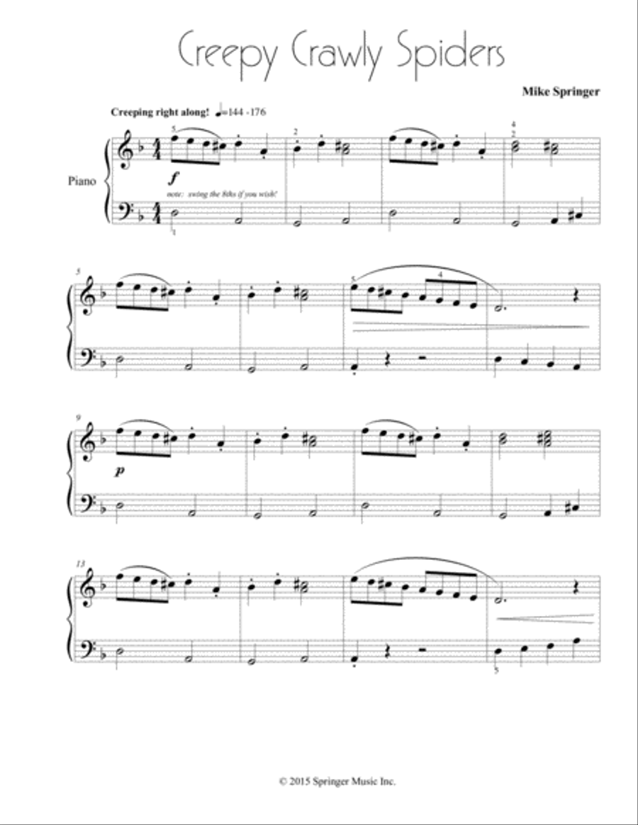Creepy Crawly Spiders Piano Solo scores gallery preview page 2