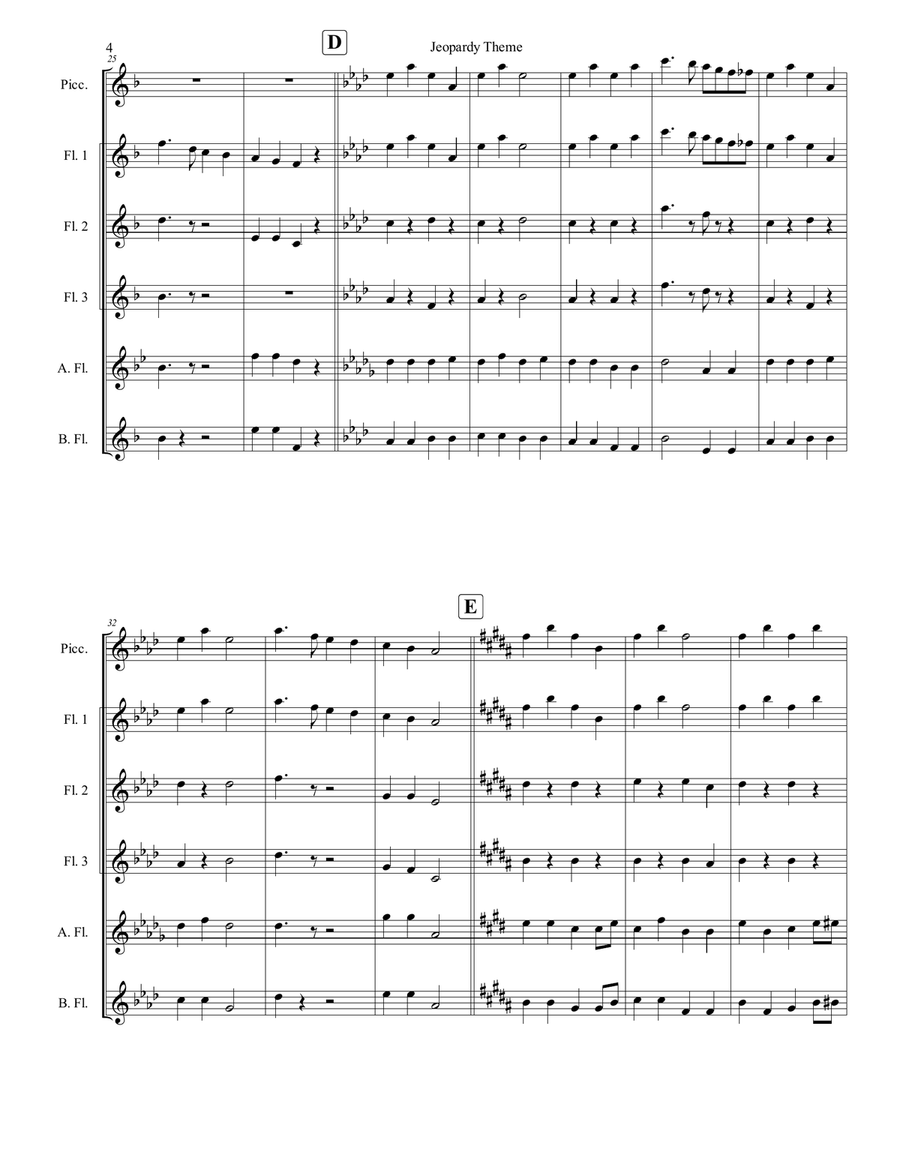 Jeopardy Theme Jeopardy Theme Flute Choir scores gallery preview page 5