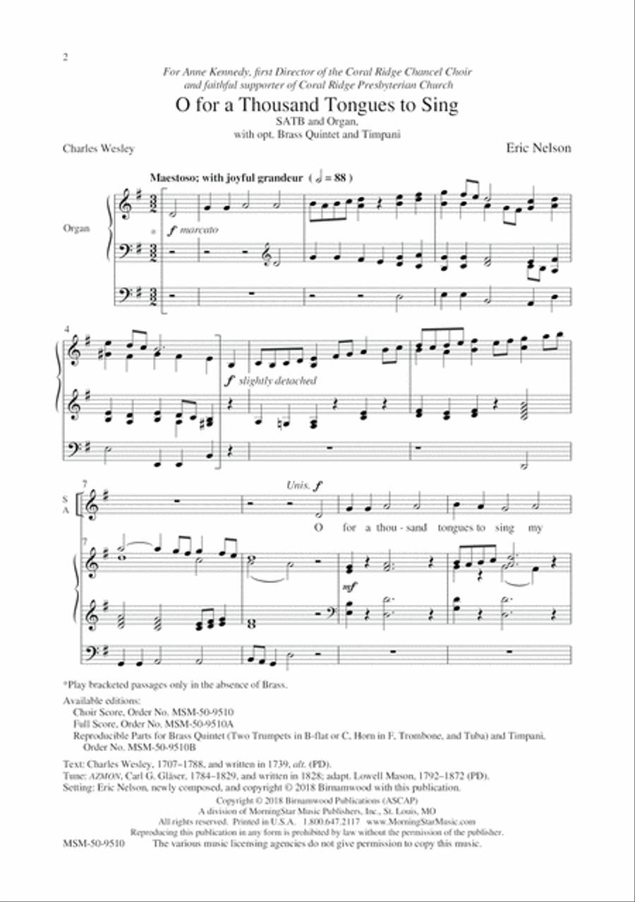 O for a Thousand Tongues to Sing 4-Part scores gallery preview page 2