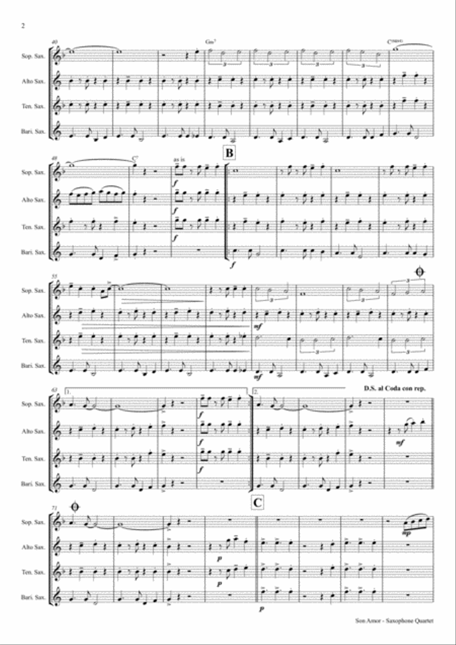 Son amor! - Samba - Saxophone Quartet Saxophone Quartet scores gallery preview page 3