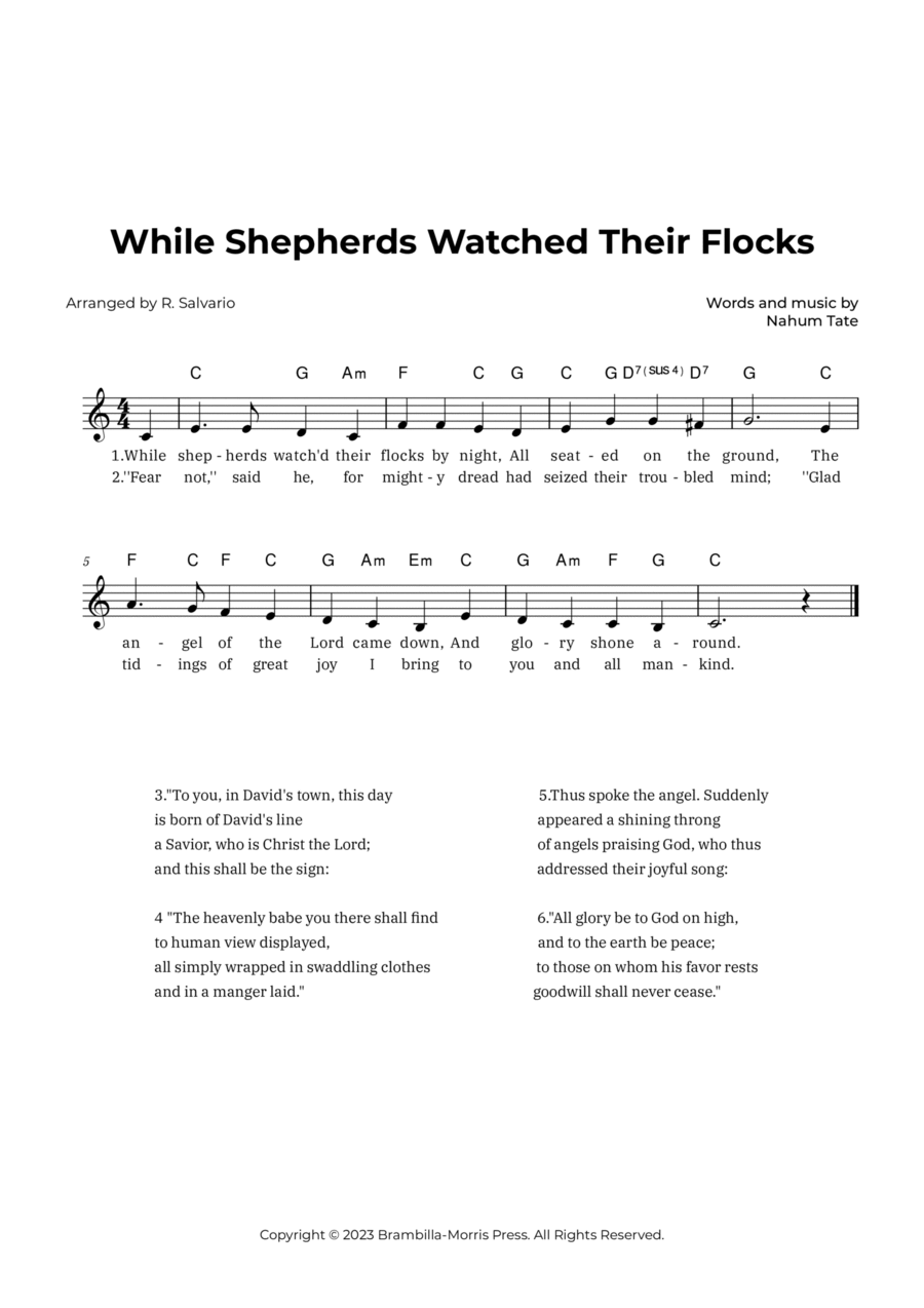 While Shepherds Watched Their Flocks (Key of C Major) Piano scores gallery preview page 1
