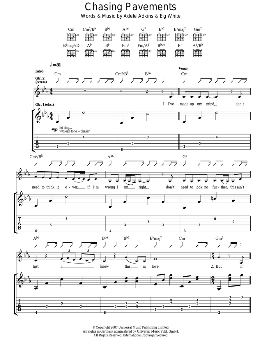 Chasing Pavements Acoustic Guitar scores gallery preview page 1