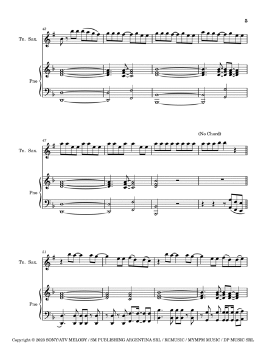 Shakira: Bzrp Music Sessions Vol. 53 Tenor Saxophone scores gallery preview page 5