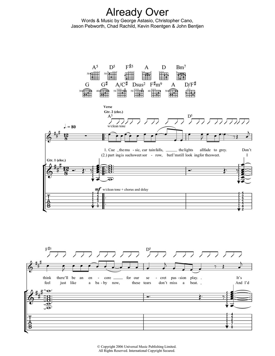 Already Over Guitar Tablature scores gallery preview page 1