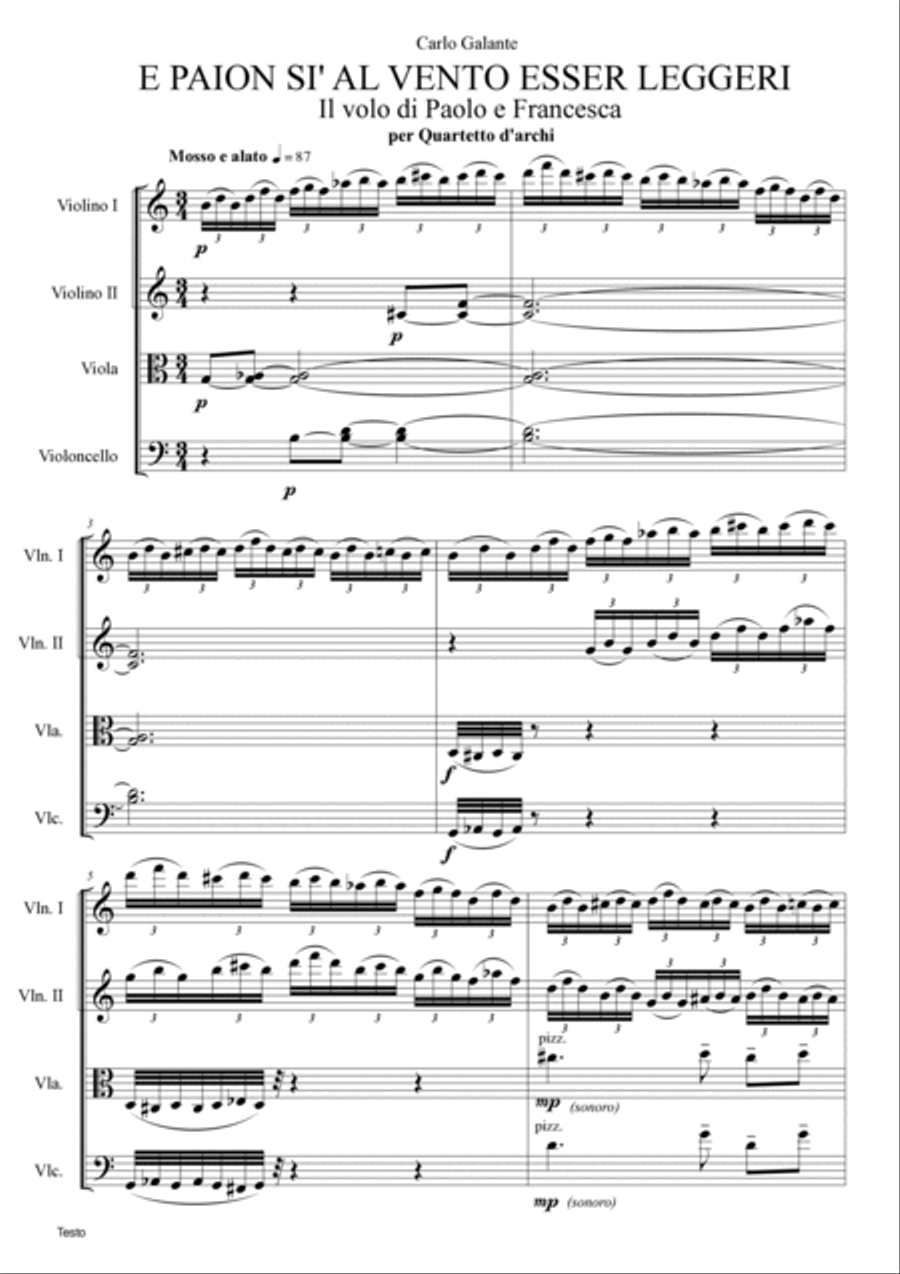 Paolo Galante: E PAION Sì AL VENTO ESSER LEGGERI per quartetto d'archi (ES-22-072) String Quartet scores gallery preview page 3