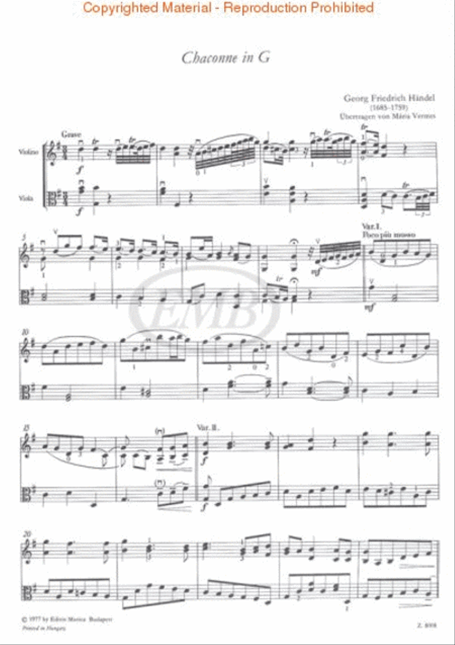 Chaconne in G for Violin and Viola String Duet scores gallery preview page 2